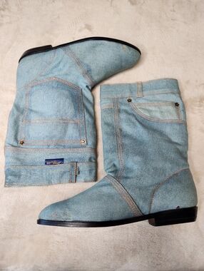 Bruno Bartoli Vintage Denim Boots, Women's 5.5 Genuine Leather Bottoms